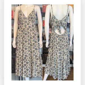 Japan Tie Back Floral Print Sleeveless Midi Dress